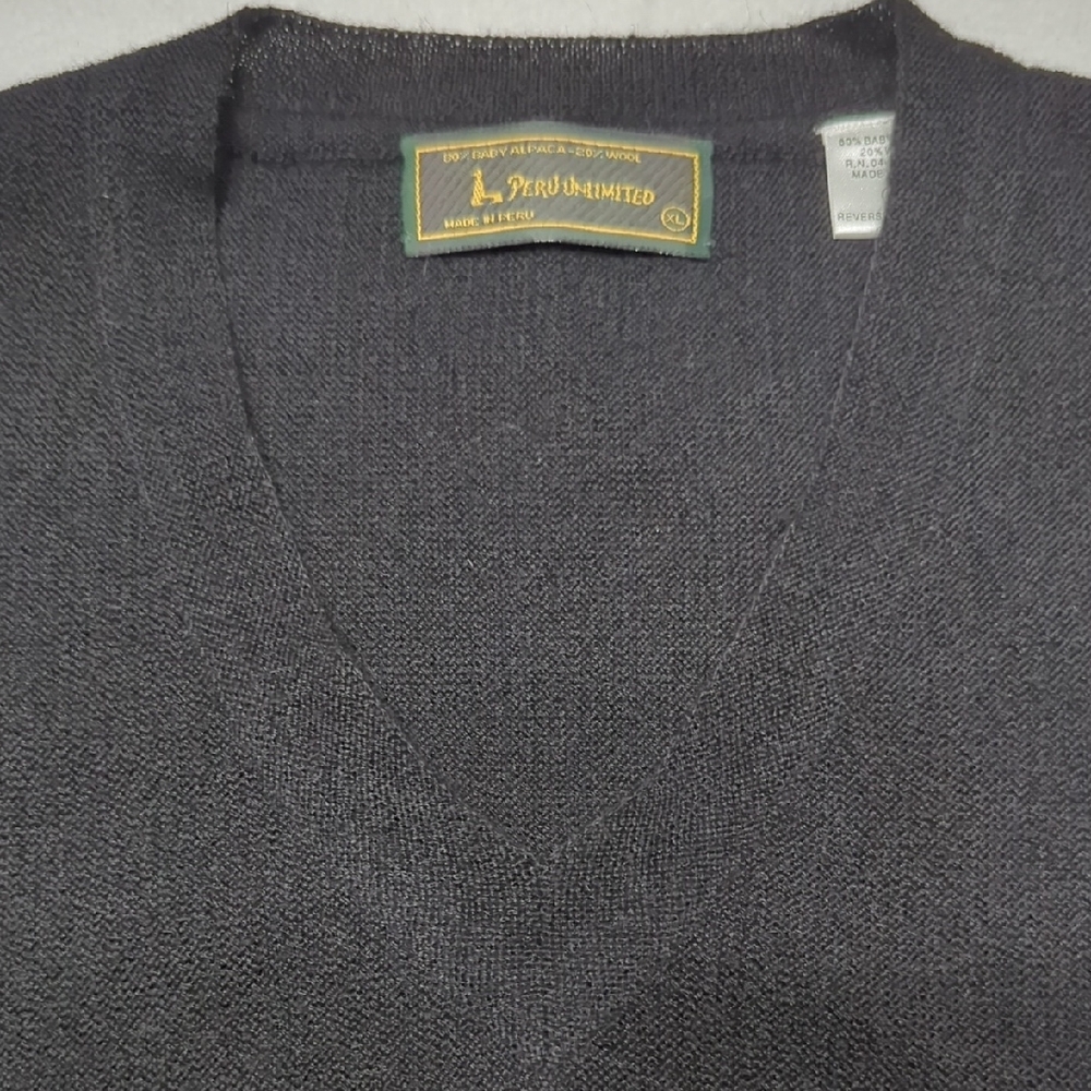 Peru Unlimited V-neck Baby Alpaca And Wool Mens Sweater Vest Black‎ Size XL